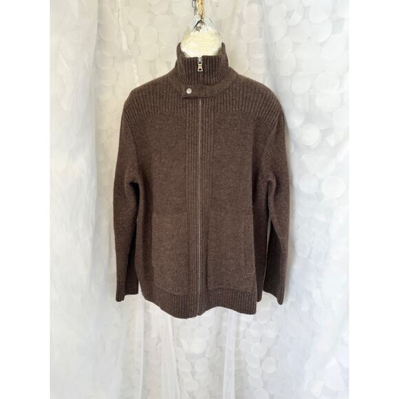 Banana Republic Mens XXL 100% MERINO WOOL Brown full zip Cardigan Sweater CHUNKY - Picture 1 of 9